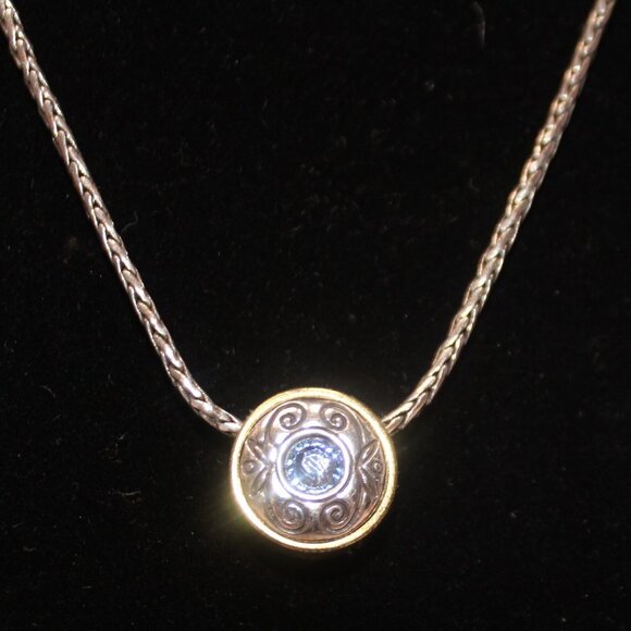 RETIRED Brighton 16"-18" Blue Crystal Round Decorative Bezel Slide Necklace - Picture 2 of 12